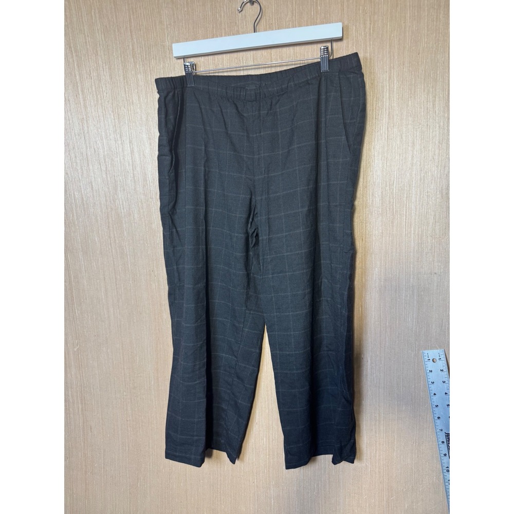 The Fisher Project Eileen Fisher Wool Windowpane Plaid Wide Leg Crop Pants L